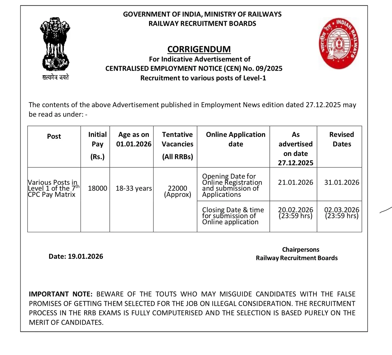 Job thumbnail for RRB Group D Recruitment 2026 Registration Open for 22000 Posts, Apply Online